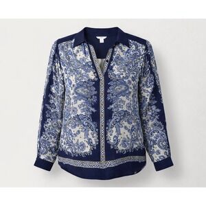 H&M Paisley Print Blouse Blue Boho Lightweight Viscose Top Womens 2 Colorful LS